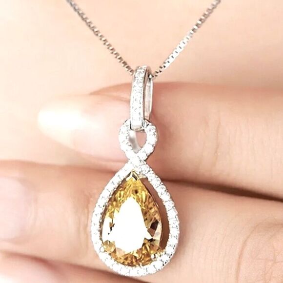 Last one!! Estate inspo 925/Citrine Teardrop charm necklace - Picture 1 of 10